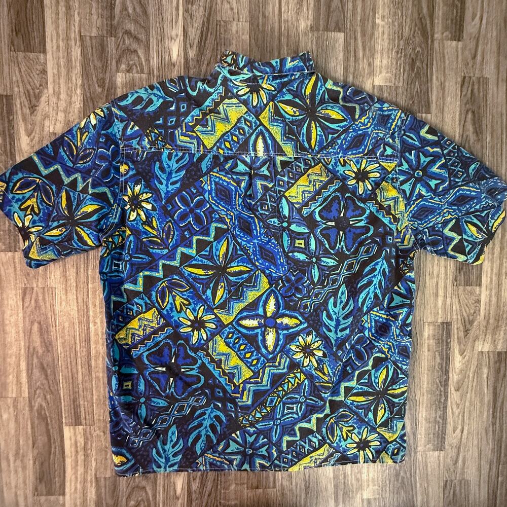 Vintage Urbanak Classic Surf Shirt Mens XL Blue Teal Tribal Floral Button Up